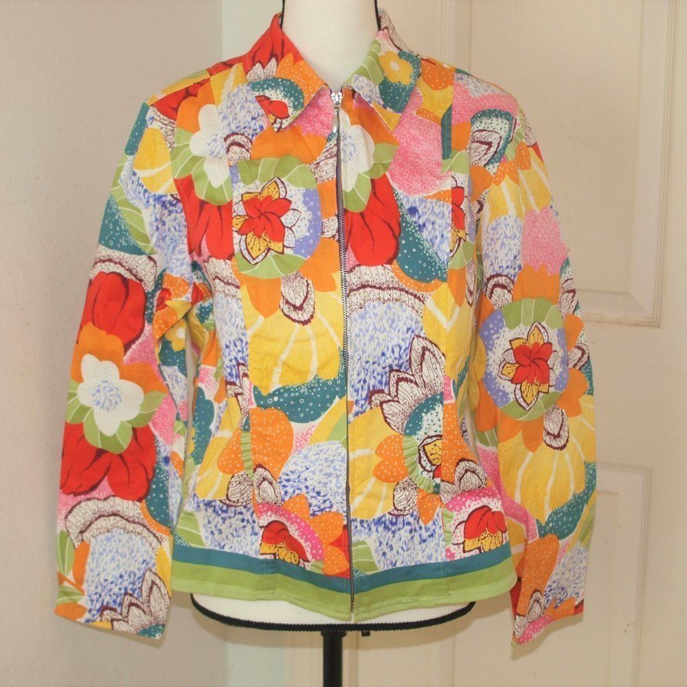 Cold Water Creek Colorful‎ Zip Front Jacket Size PM